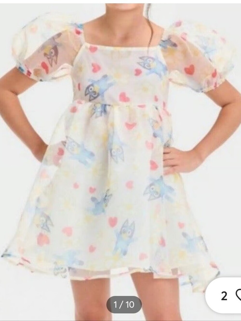 Sheer Puff-Sleeve Kids Dress - Bluey